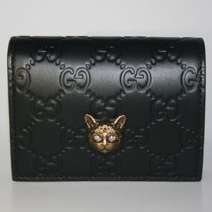 Gucci Guccissima Crystal Cat Card Case Wallet